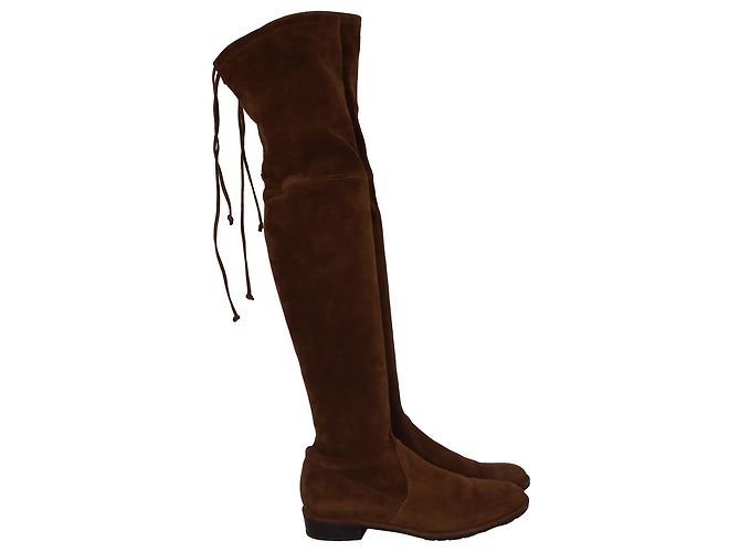 Botas Over-The-Knee Lowland Stuart Weitzman en Ante Marrón Castaño Roja