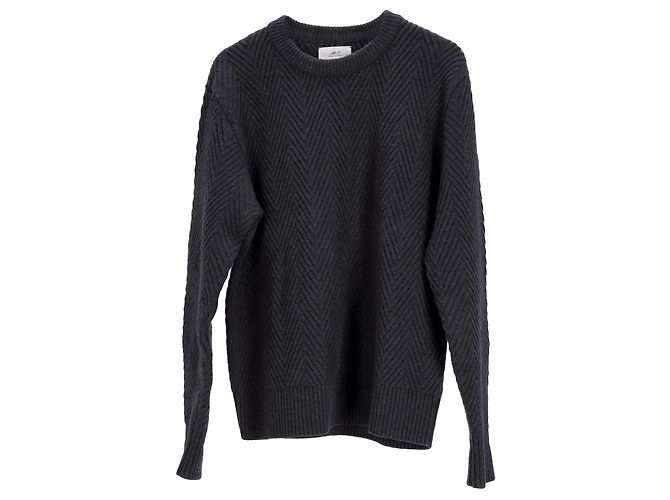 Autre Marque Hr. P. Rippstrickpullover aus grauer Merinowolle