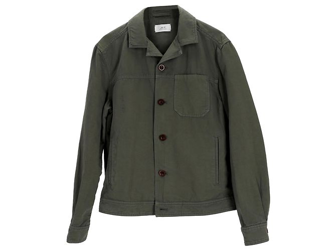 Autre Marque Sr. P. Chaqueta de algodón teñida en verde con cuello camp Verde oliva