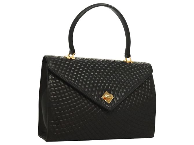 BALLY Handtasche aus schwarzem Leder mit Gold Auth BA3481 Golden