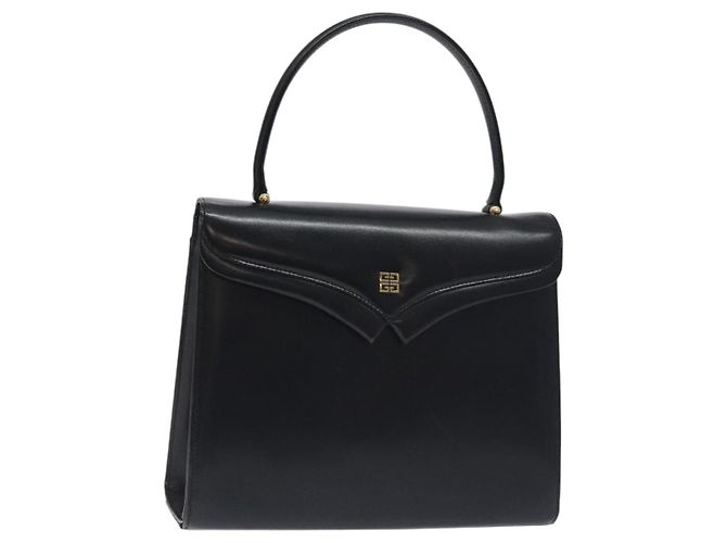 GIVENCHY Hand Bag Leather Black Silver Auth bs27366 Silvery