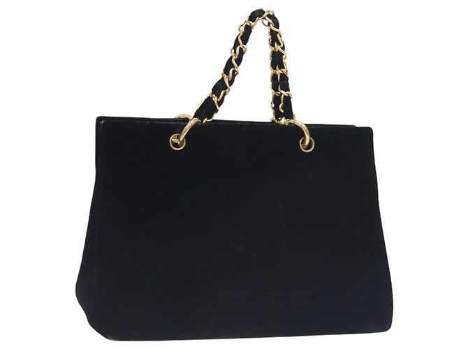 CHANEL Matelassé COCO Marchio Catena Borsa a Mano Velluto Nero Argento CC Auth 130198