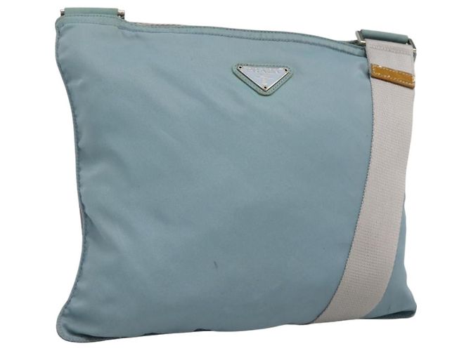 Bolsa de ombro PRADA em nylon azul prata autêntica mr1407