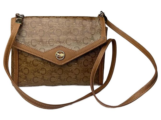 Triomphe Céline Bolsa de couro vintage Celine Paris marrom Dourado
