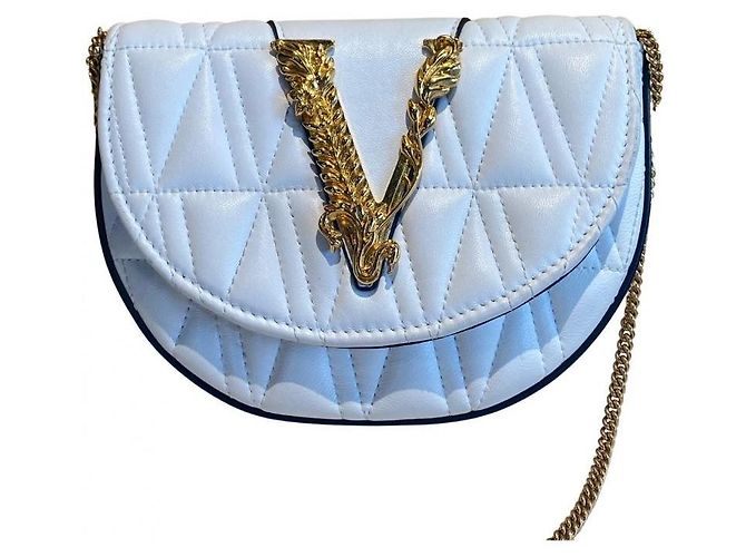 Bolsa transversal Versace Virtus em couro preto acolchoado Branco