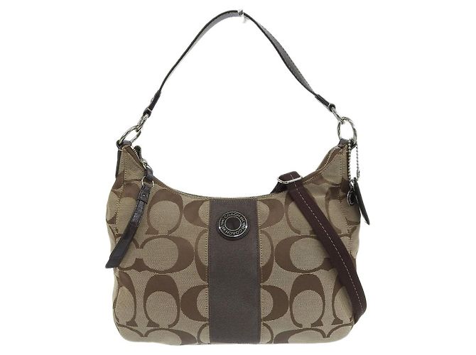 Bolsa de lona e couro 2WAY Signature Coach F19281 Marrom