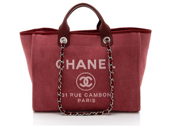 Gabrielle Chanel Canvas Deauville Medium Tote Rot