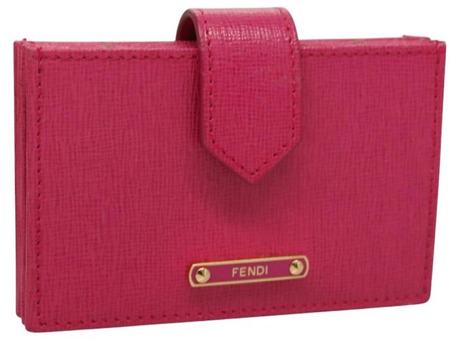 FENDI Card Case Leather Pink Gold Auth SW1004 Golden