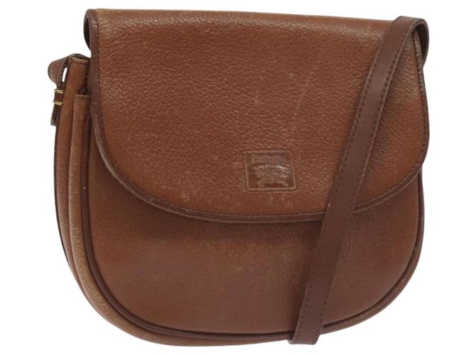 Burberry Bolsa de ombro de couro marrom dourado Auth ti3255