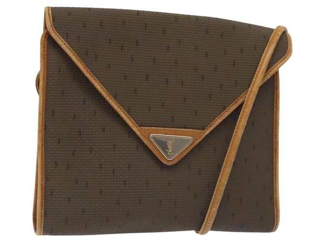 Borsa a Spalla SAINT LAURENT PVC Marrone Oro Auth am8777 D'oro