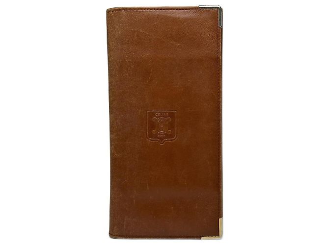 Triomphe Céline Vintage Celine Paris Leather ID Card Holder Brown