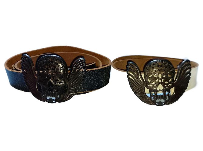 Levi's Red Tab™ Split Cowhide Leather Rocker Belts, SKULL Dark Metal Buckle Multiple colors