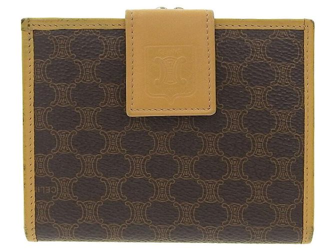 Céline Celine Leather Folding Wallet Brown Vintage