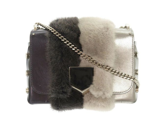 Jimmy Choo Rocket Petite Schultertasche aus Leder mit Nerz Braun Silber