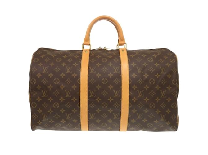 Louis Vuitton Keepall 50 Monogram Boston Bag Brown Patent leather Cloth  ref.2344277