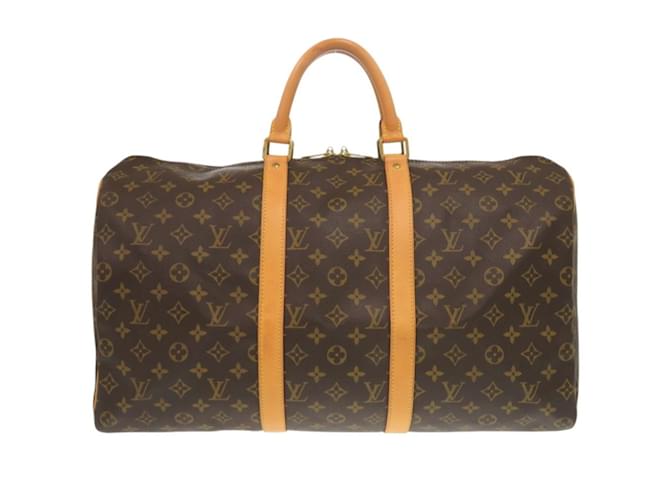 Louis Vuitton Keepall 50 Monogram Boston Bag Brown Patent leather Cloth  ref.2344309