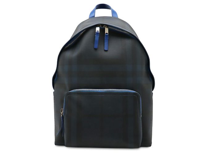 Burberry Smoked Check Pattern Backpack Black Blue Navy blue Leather Plastic