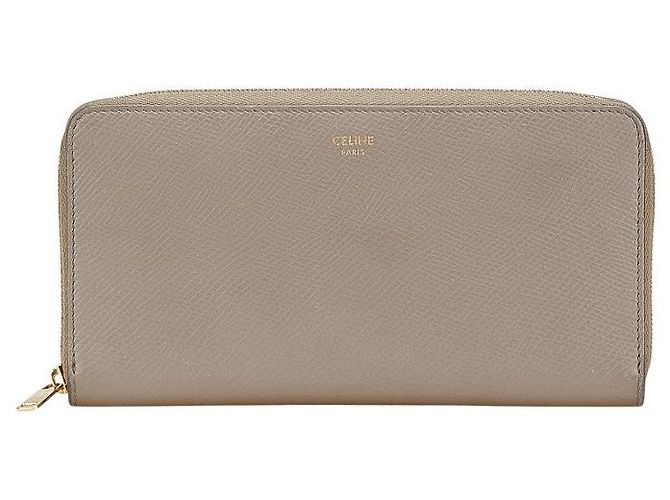 Céline Billetera redonda con cremallera de cuero Celine Gris