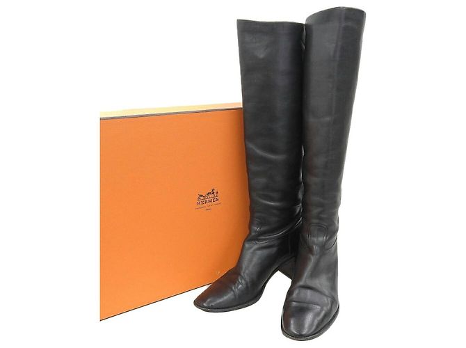 Hermès Hermes Leather Long Boots Black