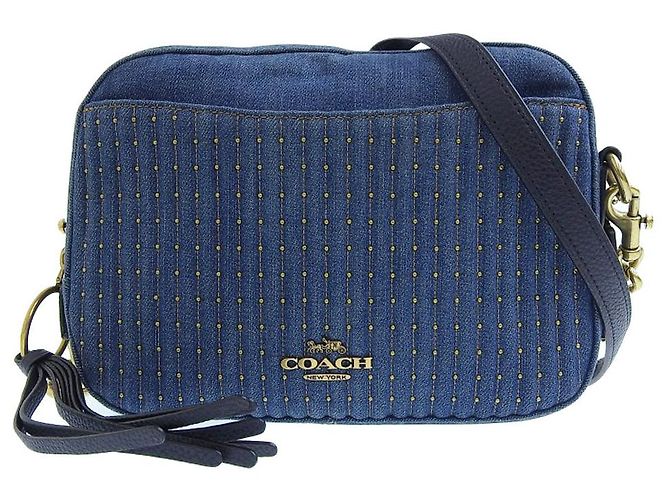 Bolsa de ombro em denim acolchoada com studs Coach 53622 Azul