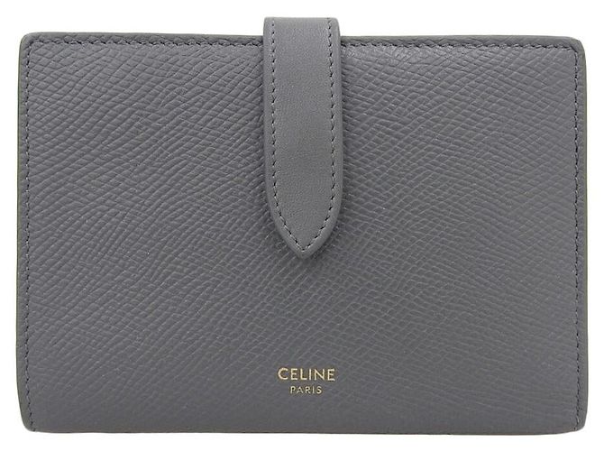Céline Celine Medium Strap Wallet Leather Gray Brown