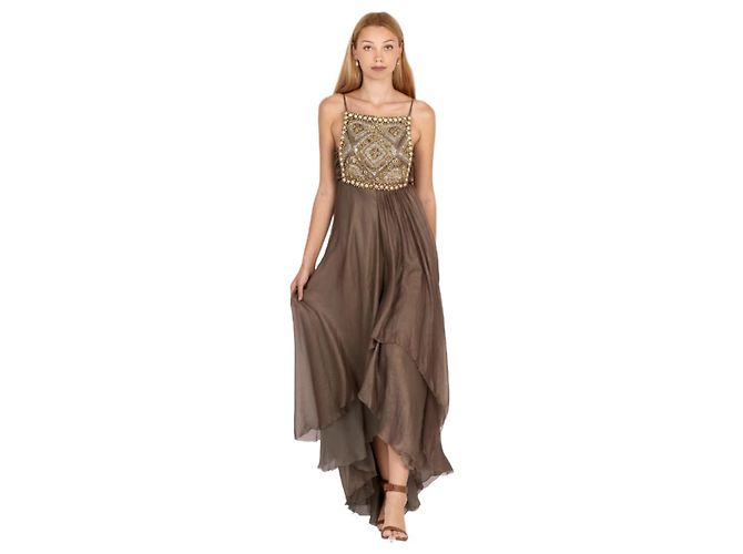 Jean Louis Scherrer Sable Impérial Seidenkleid Braun