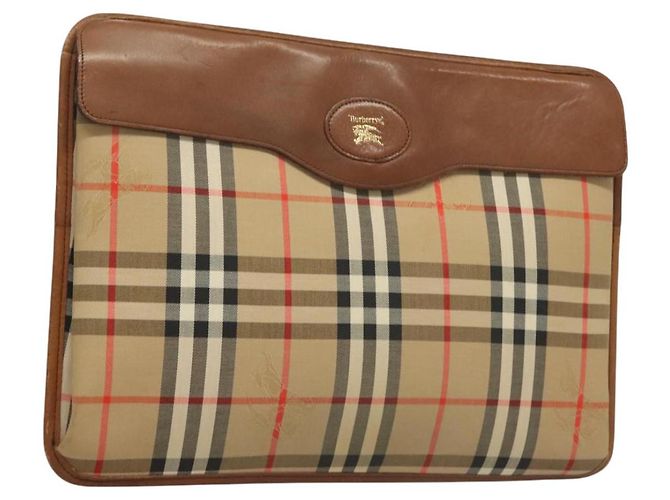 Autre Marque Borsa Clutch Document Nova Check di Burberrys in tela beige Auth BA3443