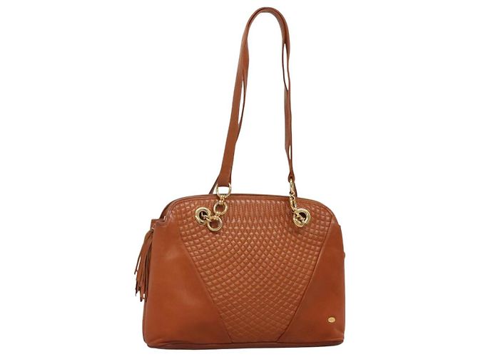 BALLY Bolsa de Ombro Matelassada de Couro Marrom Dourado Auth BA3630