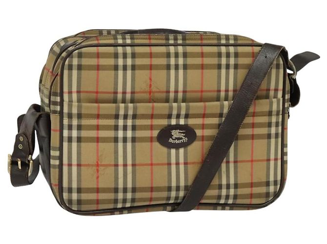 Autre Marque Bolsa de Ombro Burberrys Nova Check em Lona Bege Dourada Auth ti3263 Dourado