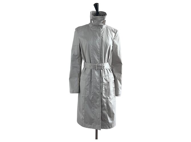 Autre Marque Trench in cotone grigio chiaro con cintura