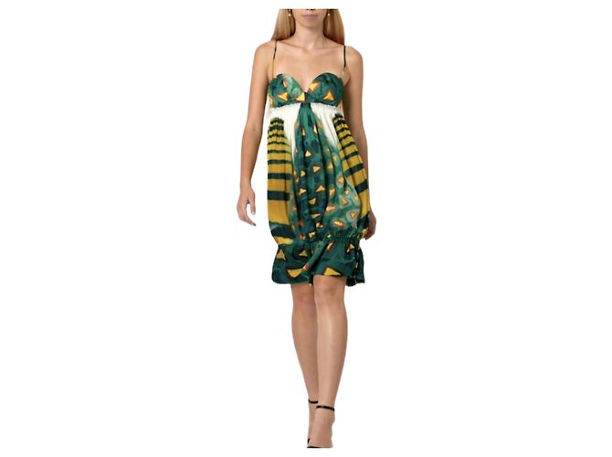 Roberto Cavalli Vestido Wild Amazon Primavera 2009 Verde Amarillo