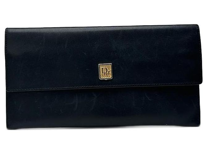 Vintage Dior Leather wallet Black Navy blue