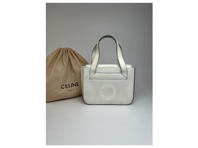 Céline Vintage Celine Paris Leder Baumwollhandtasche weiß