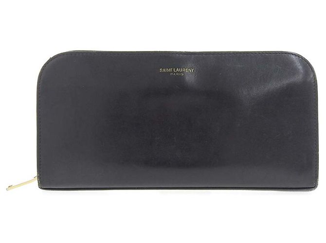 Yves Saint Laurent Saint Laurent Leather Round Zip Wallet Black 