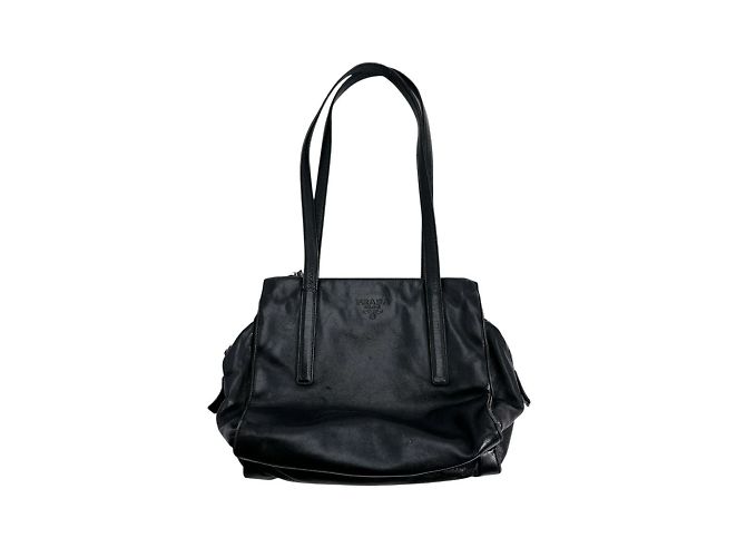 Bolsa tote de couro preto Prada