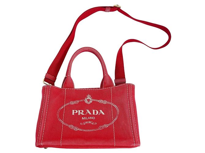 Prada Red Mini Canapa Canvas Tote Bag