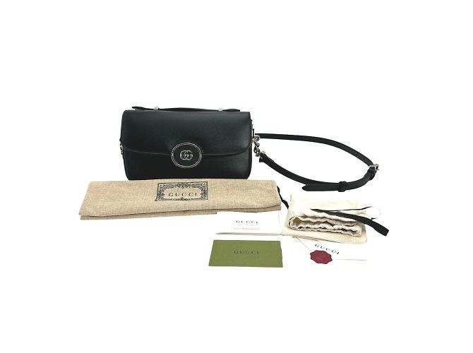 Borsa a spalla in pelle nera Gucci Nero