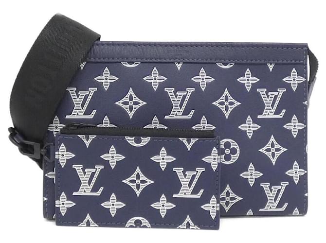 Louis Vuitton Monogram Shadow Gaston Wearable Wallet Calf Shoulder Bag Blue Leather  ref.2347192