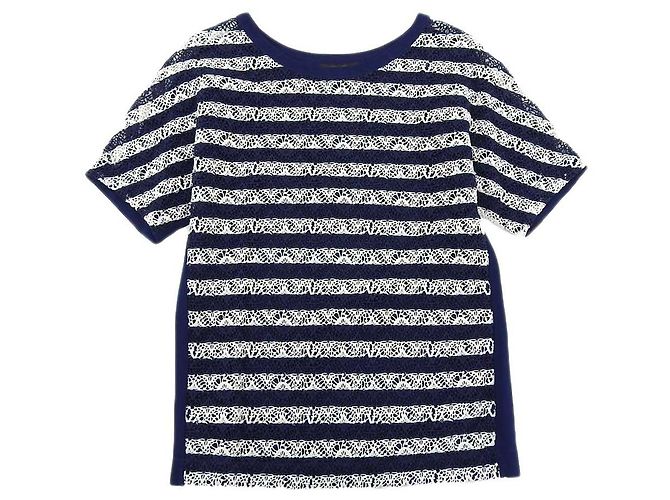 Camiseta con borde Monogram Louis Vuitton Navy XS Blanco Azul Azul marino