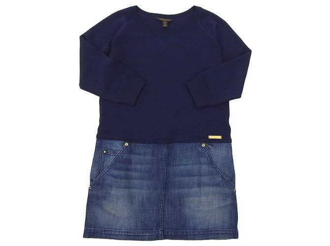 Vestido de denim, lã e seda Louis Vuitton XS Azul Azul marinho