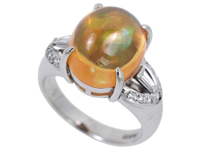 Autre Marque Platinring Pt900 mit Opal und Diamanten Weiß