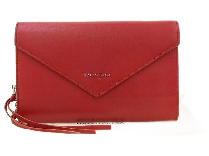Balenciaga Leather Zip Around Wallet Red