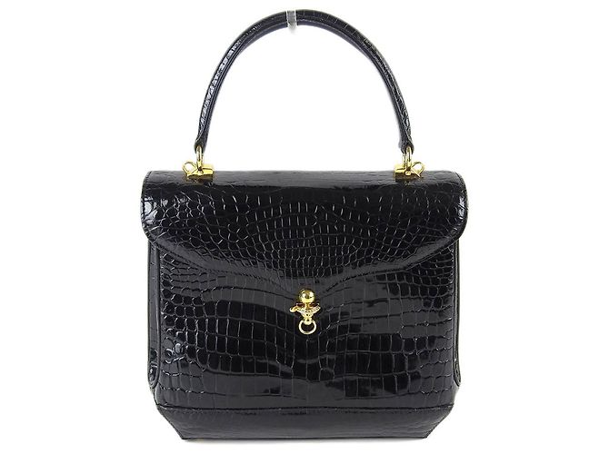 Autre Marque Bolsa de mão de couro de crocodilo preta formal Preto