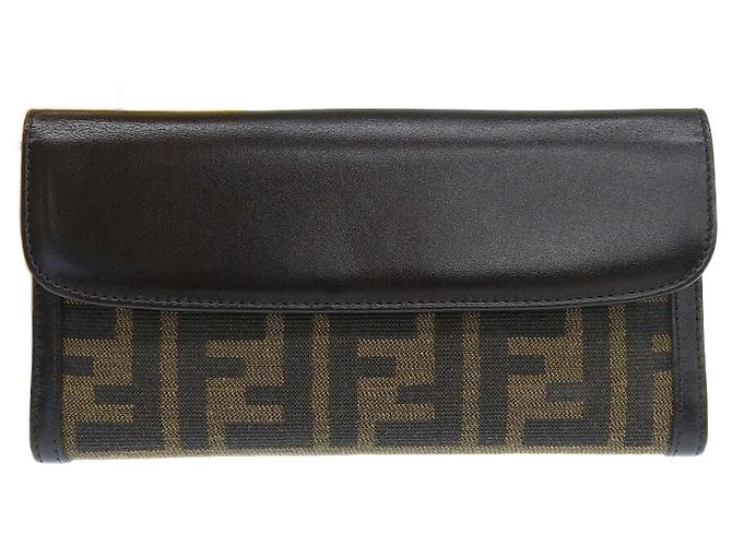 Fendi Canvas Leather Long Wallet Brown
