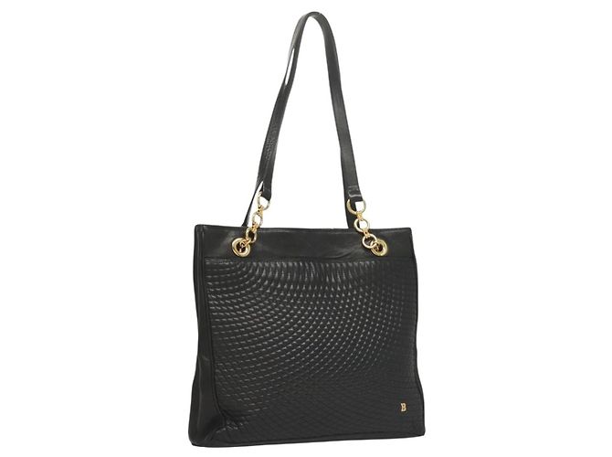 Bolsa Tote BALLY de couro preto e dourado Auth BA3412