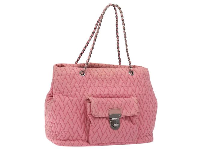 PRADA Borsa Tote a Catena Nylon Rosa Argento Auth 128405
