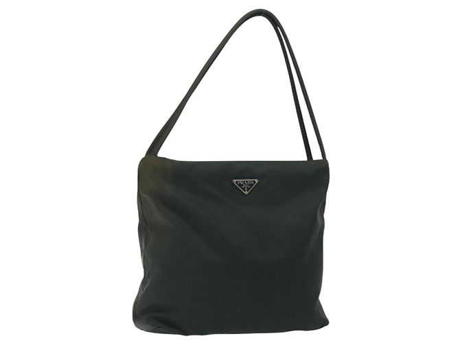 Borsa Tote PRADA in nylon verde argento Auth bs27520