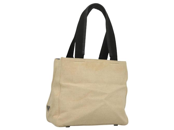 Tote Bolsa de esporte PRADA em lona bege e preta Auth bs27461 Preto