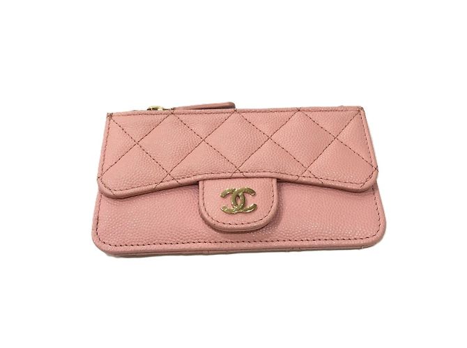 Monedero de piel de ternera granulada rosa Chanel