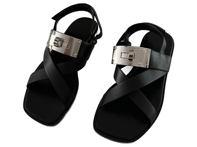 Sandali Hermès Ines in pelle nera Nero
